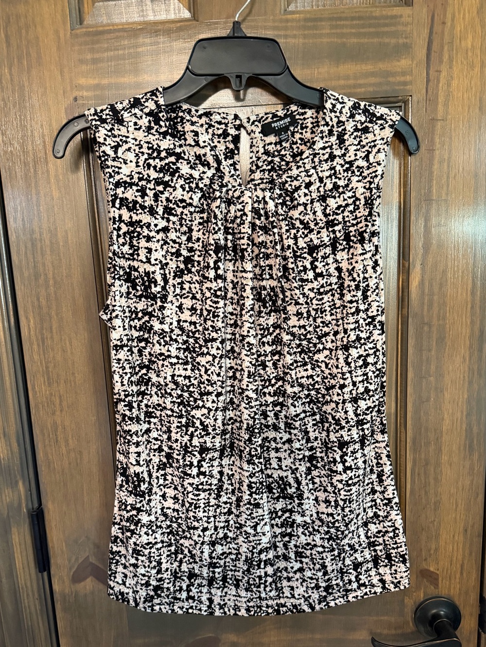 Premise Black, Cream And Pink Printed Sleeveless Blouse